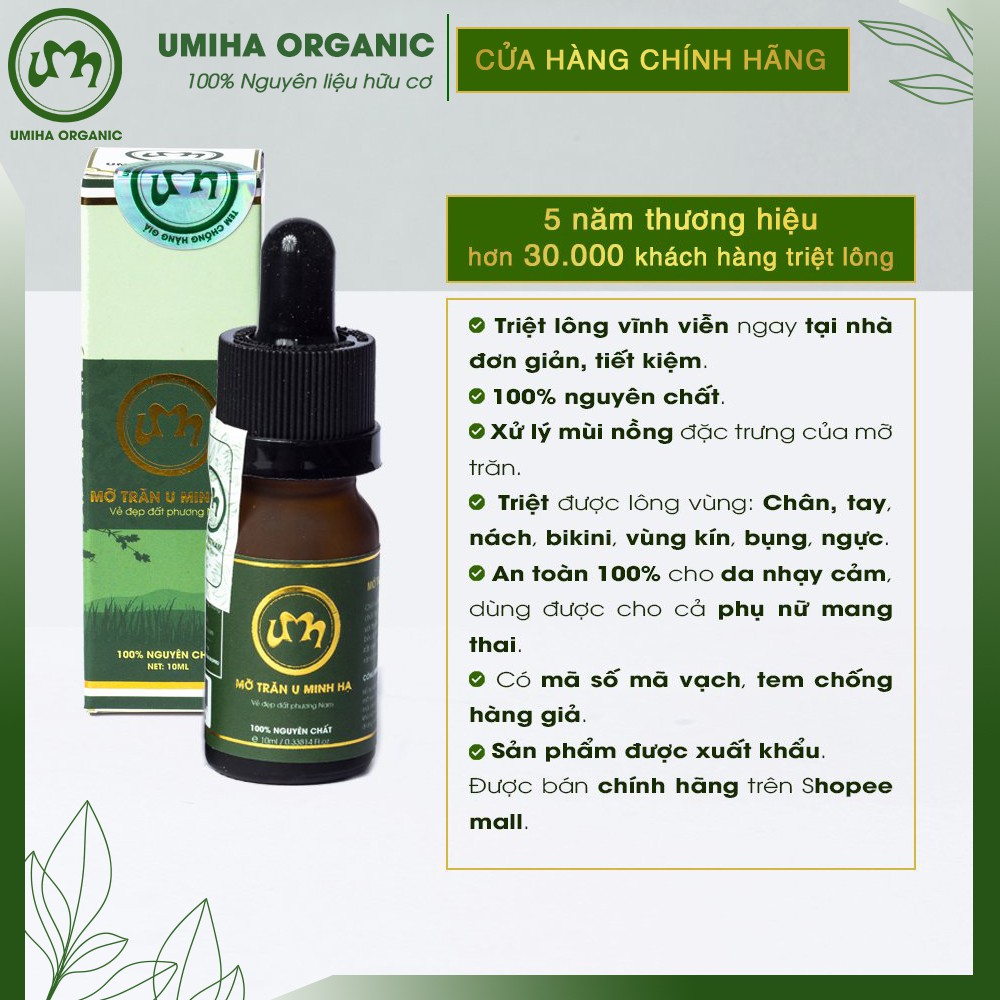 Triệt lông vĩnh viễn UMIHA ORGANIC với Mỡ Trăn U Minh Hạ Bikini, Vùng kín, Chân, Tay, Nách, Ngực, Bụng, Body hiệu quả