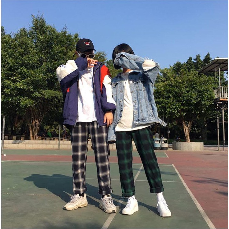 Quần baggy ống rộng bigsize kẻ caro đen đỏ dáng suông unisex | BigBuy360 - bigbuy360.vn