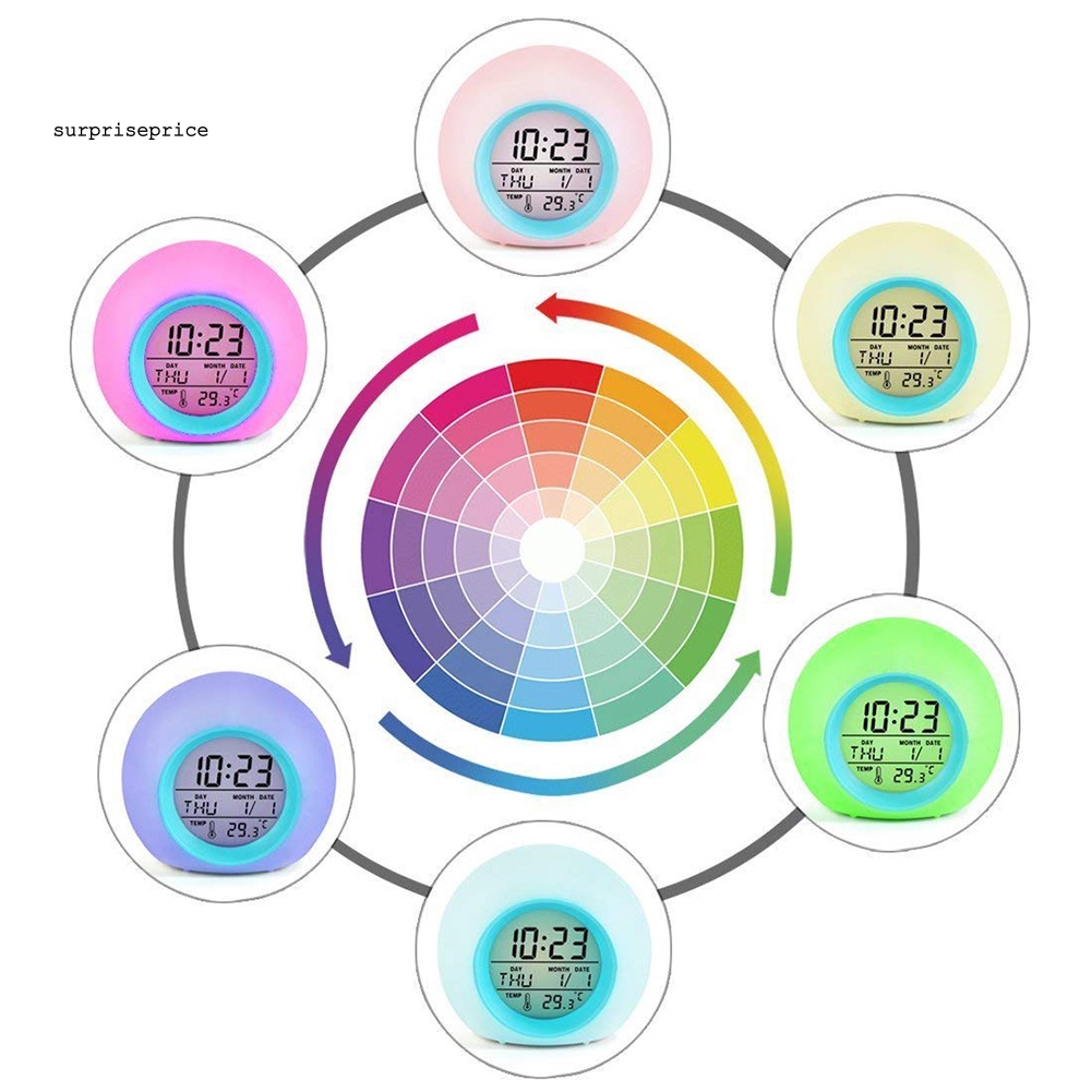 Đồng Hồ Báo Thức Có Đèn LED Hình Tròn Hiển Thị Nhiệt Độ
