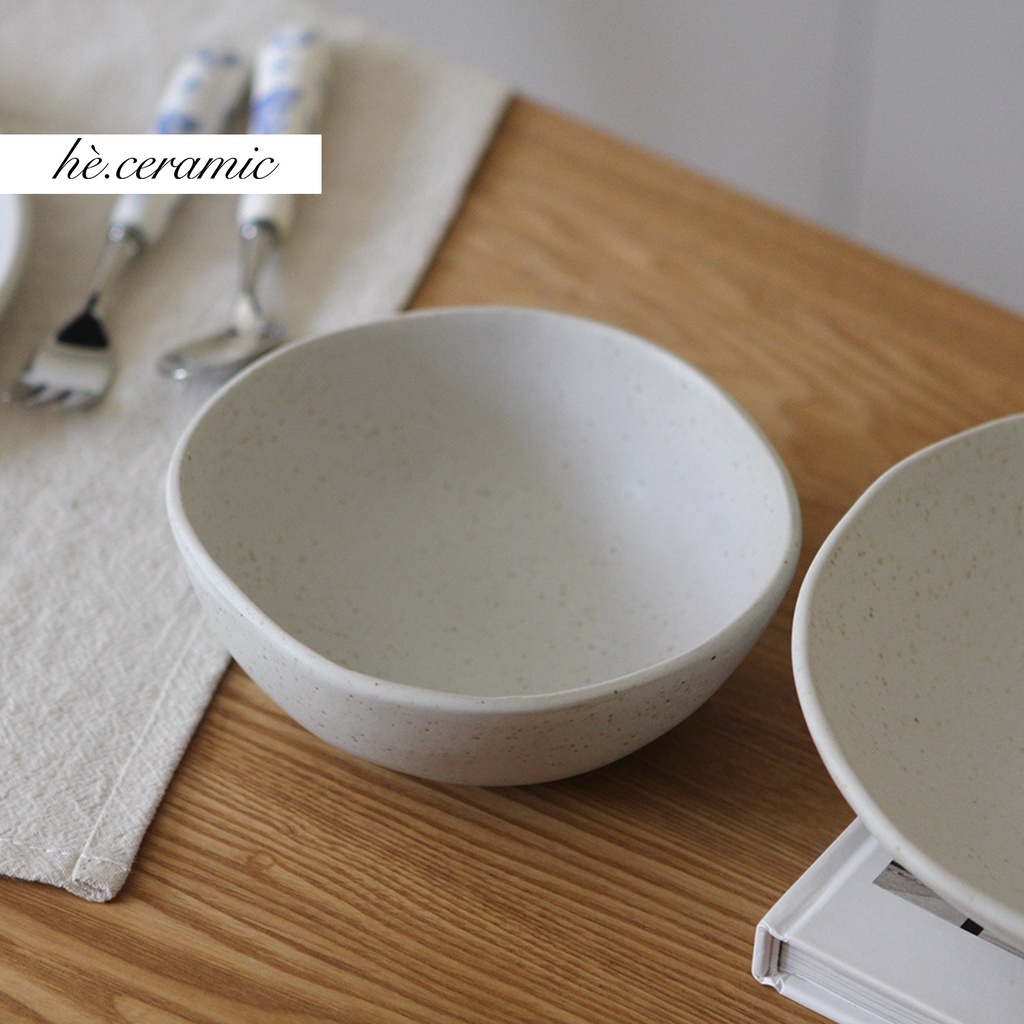 HÈ.CERAMIC / Bộ Tô Dĩa Sopila Pepper, Bộ chén dĩa men tiêu màu trắng phong cách tối giản.