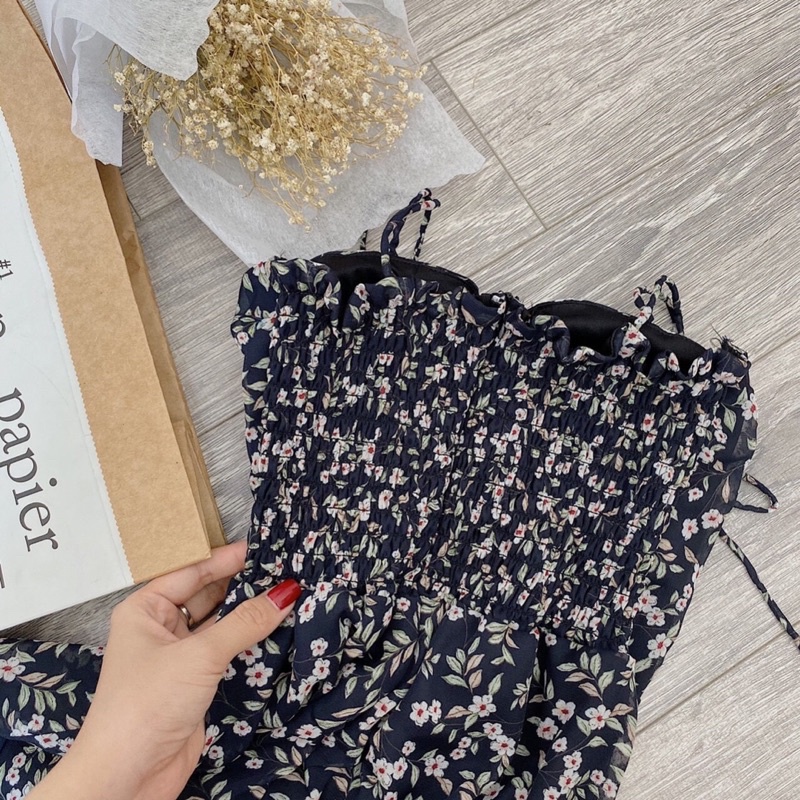 Đầm hoa 2 dây nhiều màu sắc, kiểu hoa có sẵn mút ngực