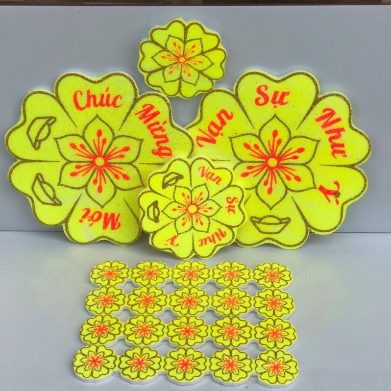 Set hoa mai, hoa đào xốp dán cửa kính dán tường trang trí tết