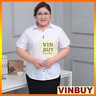 Áo sơ mi big size nữ ngắn tay VINBUY, phối nút đen phong cách Hàn mới