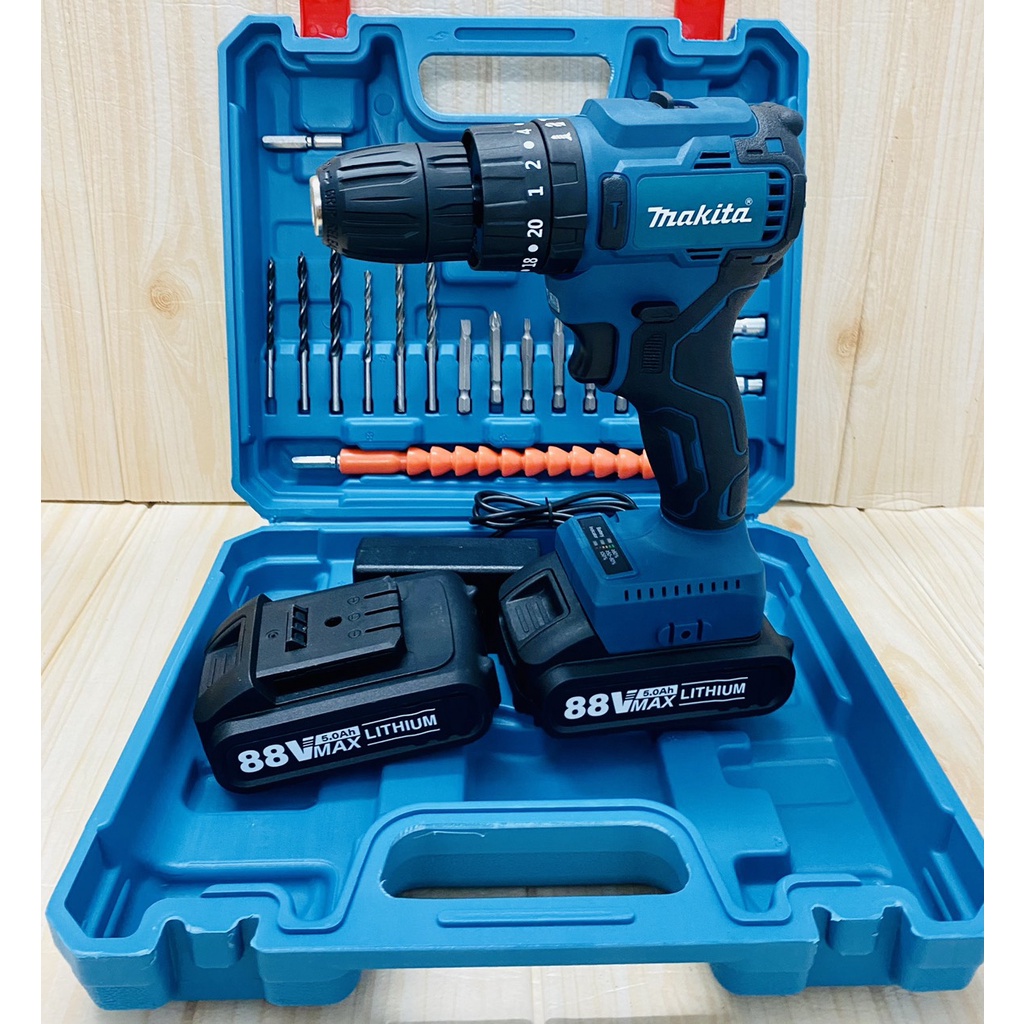 Máy khoan pin 88V loại 3 chức năng có búa - Động cơ không chổi than siêu mạnh mẽ - Tặng kèm bộ phụ kiện 24 chi tiết
