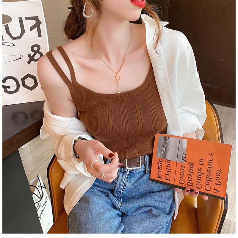 Áo hai dây không tay ZHELIHANGFEI lưng cao thời trang quyến rũ dễ phối đồ cho nữ