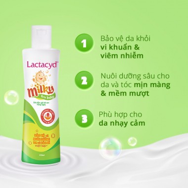 Sữa Tắm Gội Lactacyd Milky Giảm Rôm Sảy Cho Bé Yêu 250ml