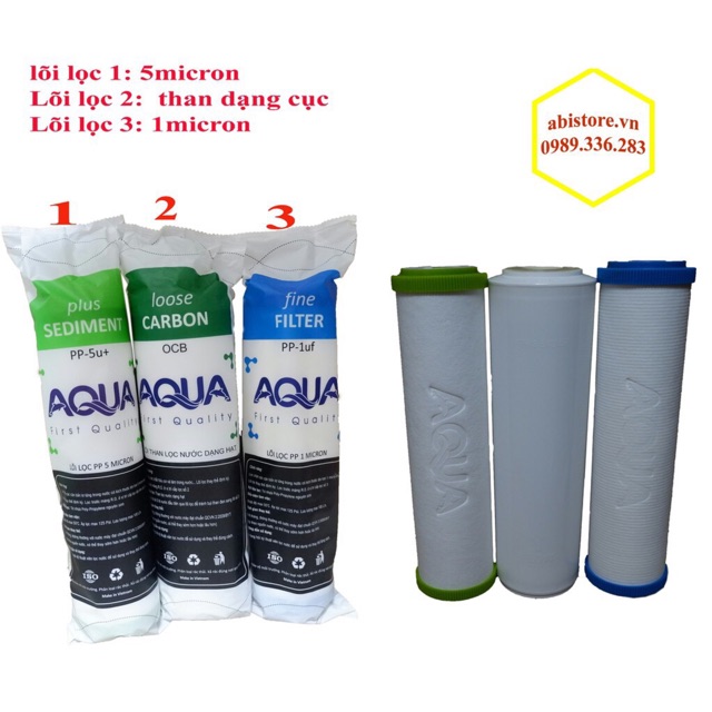 lõi lọc nước 123 aqua combo 10 bộ và 10 lõi lọc số 1 aqua