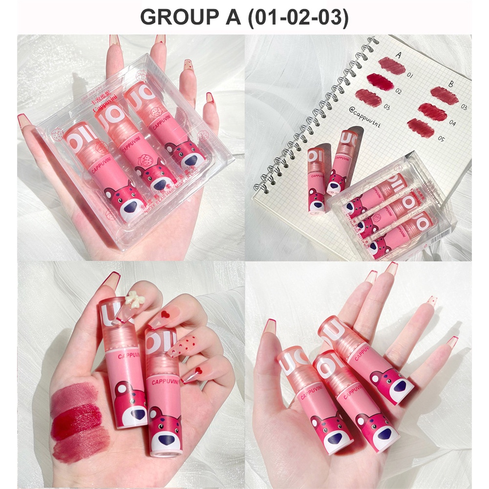 Cappuvini 3 Gói Bộ Gấu Hồng Môi Bùn Matte Lip Men Nhung Trắng Trong Nước Tẩy Trang Mắt Môi ANNIES