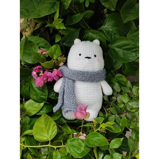 Gấu trắng we bare bear cao 25cm len móc migurumi