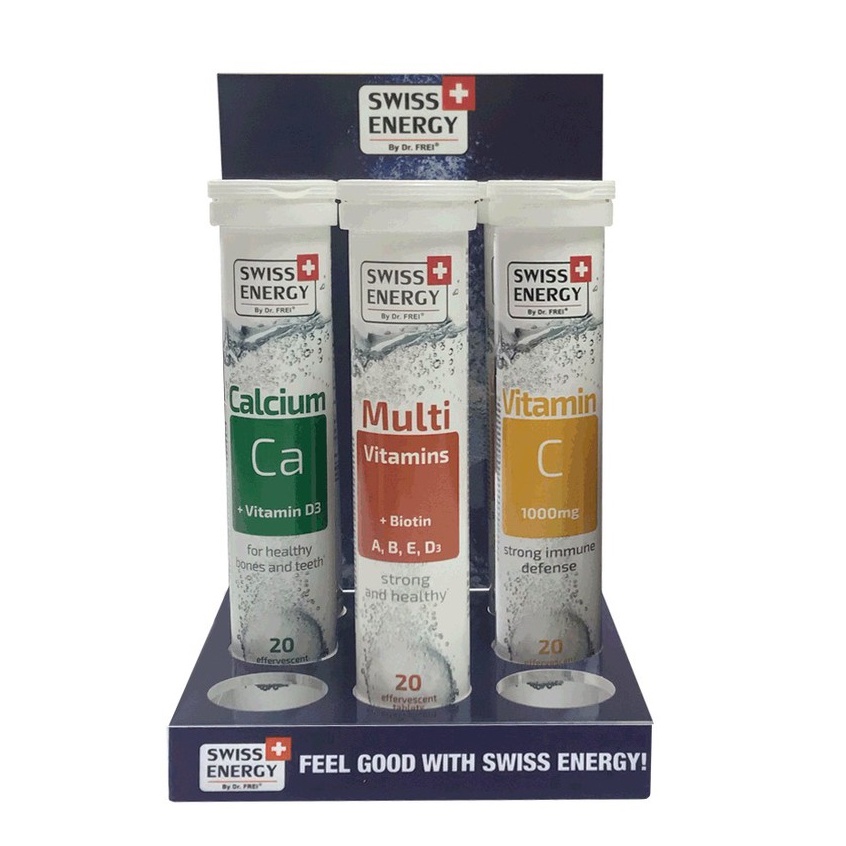 Viên Sủi Bổ Sung Vitamin C, Canxi Và Khoáng Chất Tăng Sức Đề Kháng, Chắc Khỏe Xương Swiss Energy Thụy Sĩ (Tuýp 20 Viên)