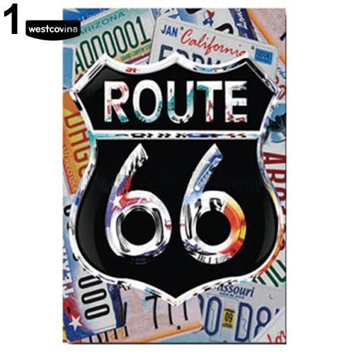 Bảng treo trang trí tường chất liệu kim loại in chữ ROUTE 66
