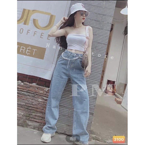 Quần jean ống rộng cạp cao ulzzang RUMINE , quần bò nữ baggy ống đứng vải bò dày đẹp không giãn QR01