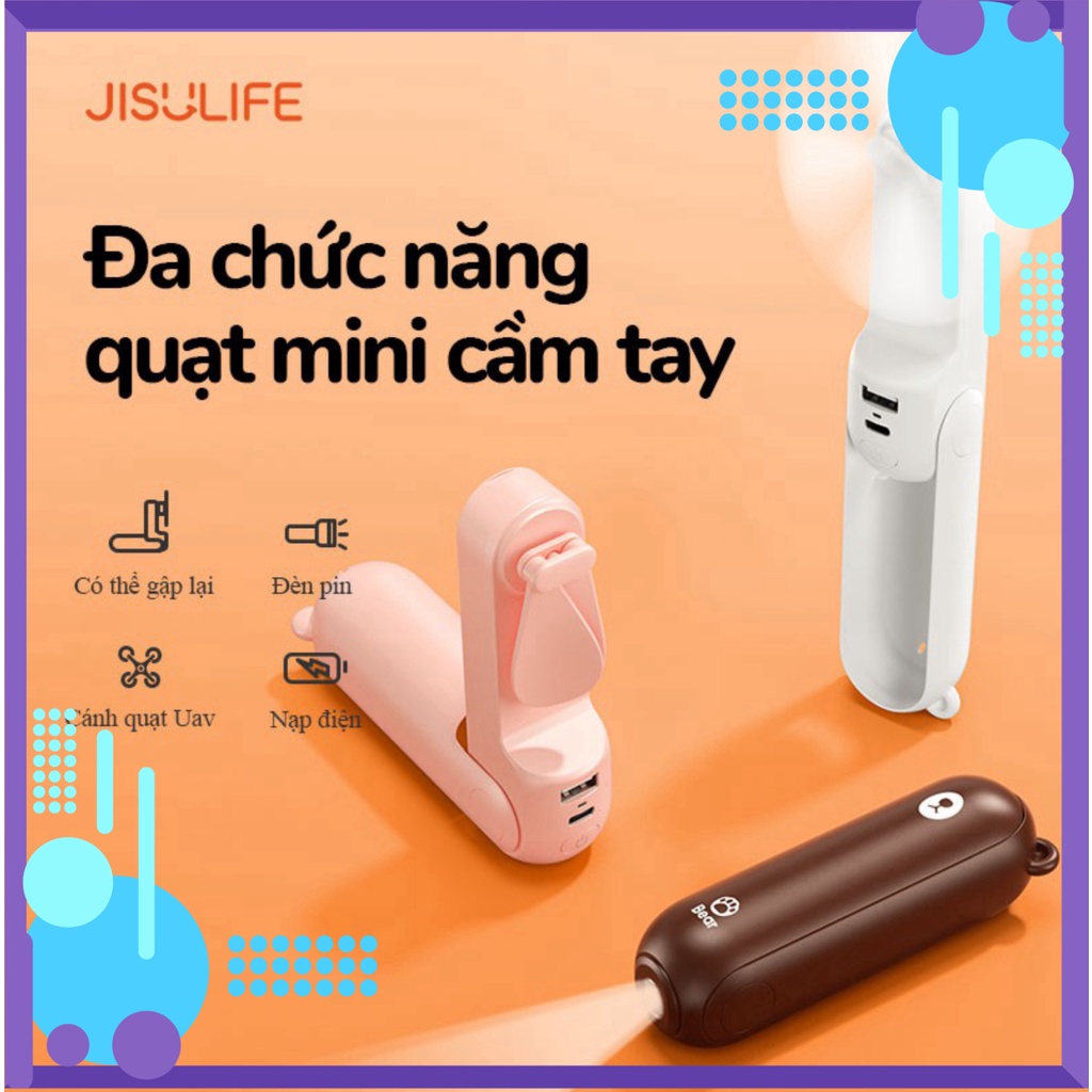 SALE MÙA HÈ Quạt cầm tay JISULIFE mini đầu USB đa năng 4800MAH SALE MÙA HÈ