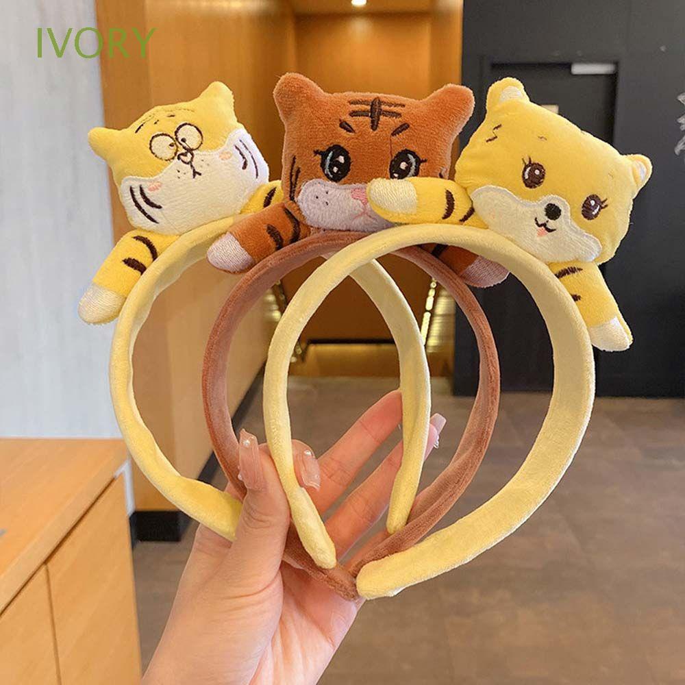 Dây buộc tóc co giãn đính búp bê nhồi bông hình hổ dễ thương cho nữ