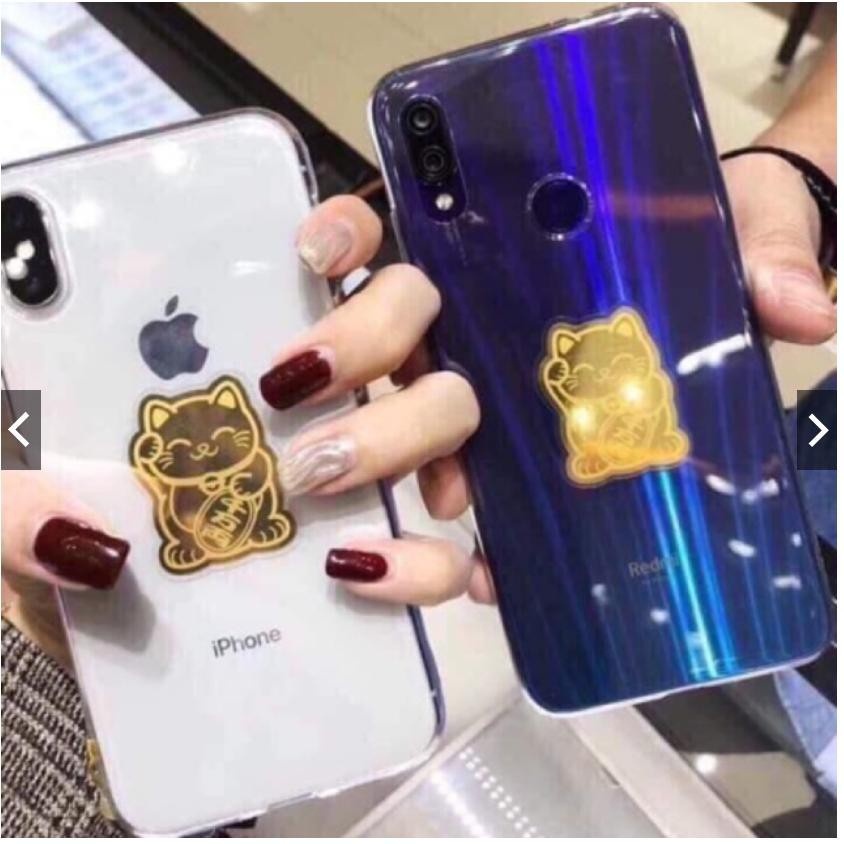 Miếng Dán Mèo Thần Tài và Trâu Vàng Hút Tài Lộc Dùng Ốp Điện Thoại Để Trong Ví