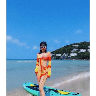 BIKINI set 3chi tiết 2 mảnh dài tay kèm váy zip rút