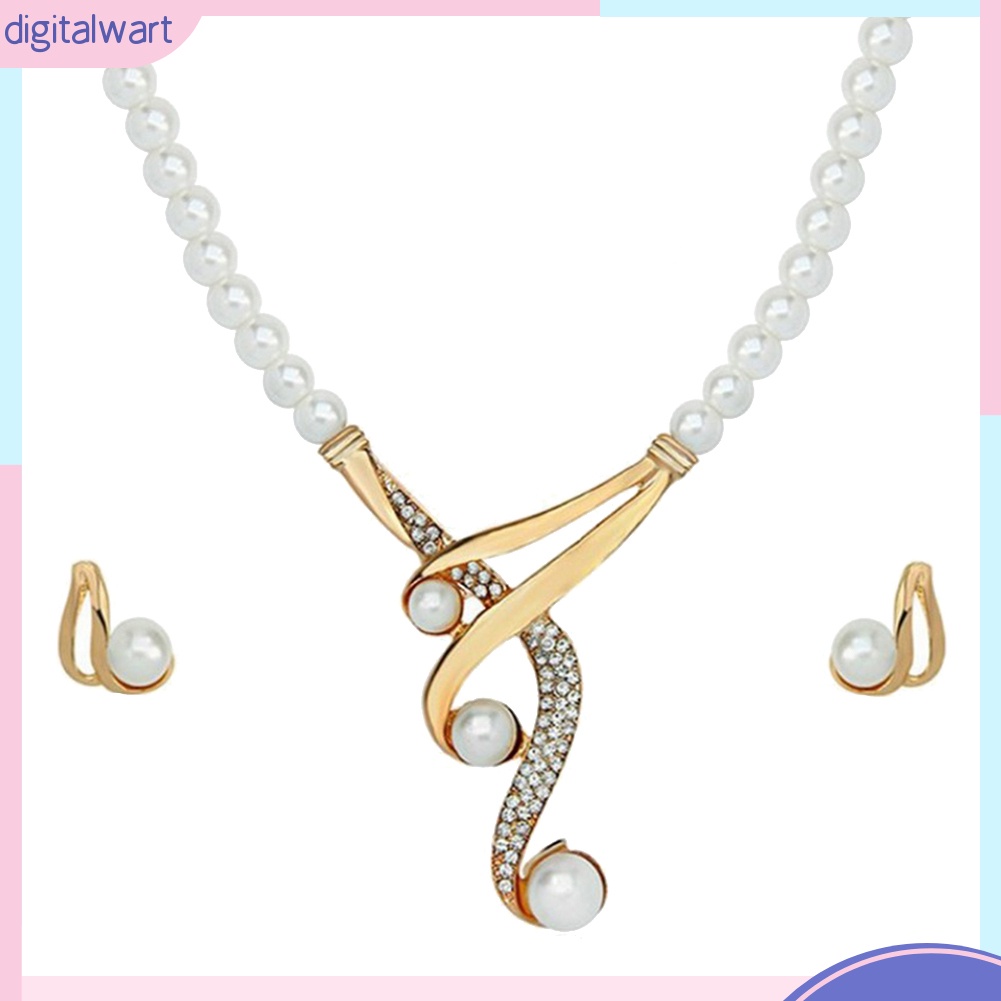 Set Dây Chuyền + Đôi Bông Tai Đính Ngọc Trai Nhân Tạo Sang Trọng Cá Tính Cho Nữ