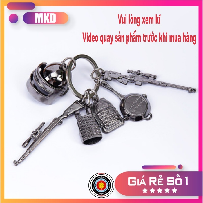 Chùm Móc Khoá PUBG 6 Chi Tiết Mô Phỏng Giống Thật, Hợp Kim Không Rỉ PUBG