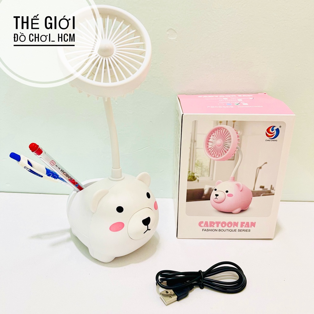 [HÀNG ĐẸP-CHẤT LƯỢNG] Quạt mini để bàn tích điện hình gấu dùng để bút có cáp sạc usb  tiện dụng trong ngày hè nóng