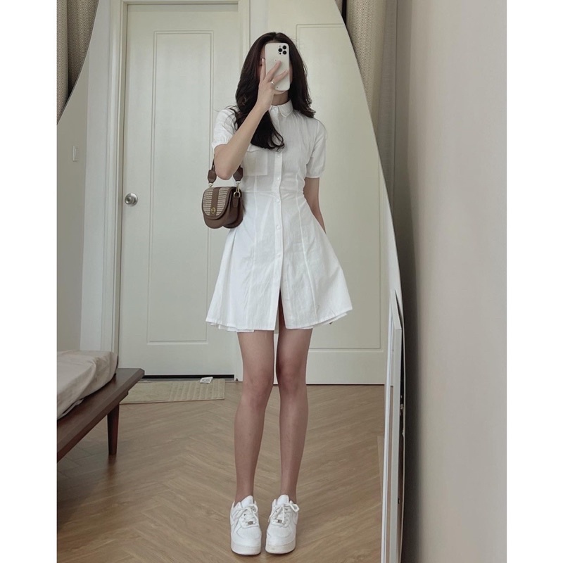 Váy Sơ Mi Cổ Đức Hở Lưng Buộc Dây(Hàng Có Sẵn, Ảnh Thật)