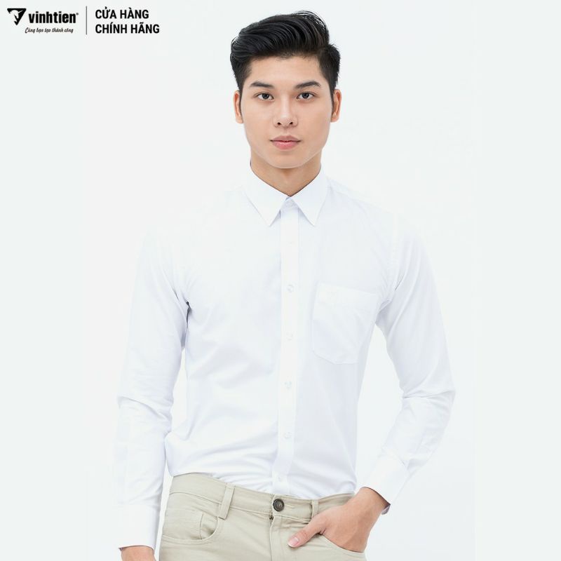Xả kho Áo sơ mi trắng dài tay form slimfit Vĩnh Tiến 320