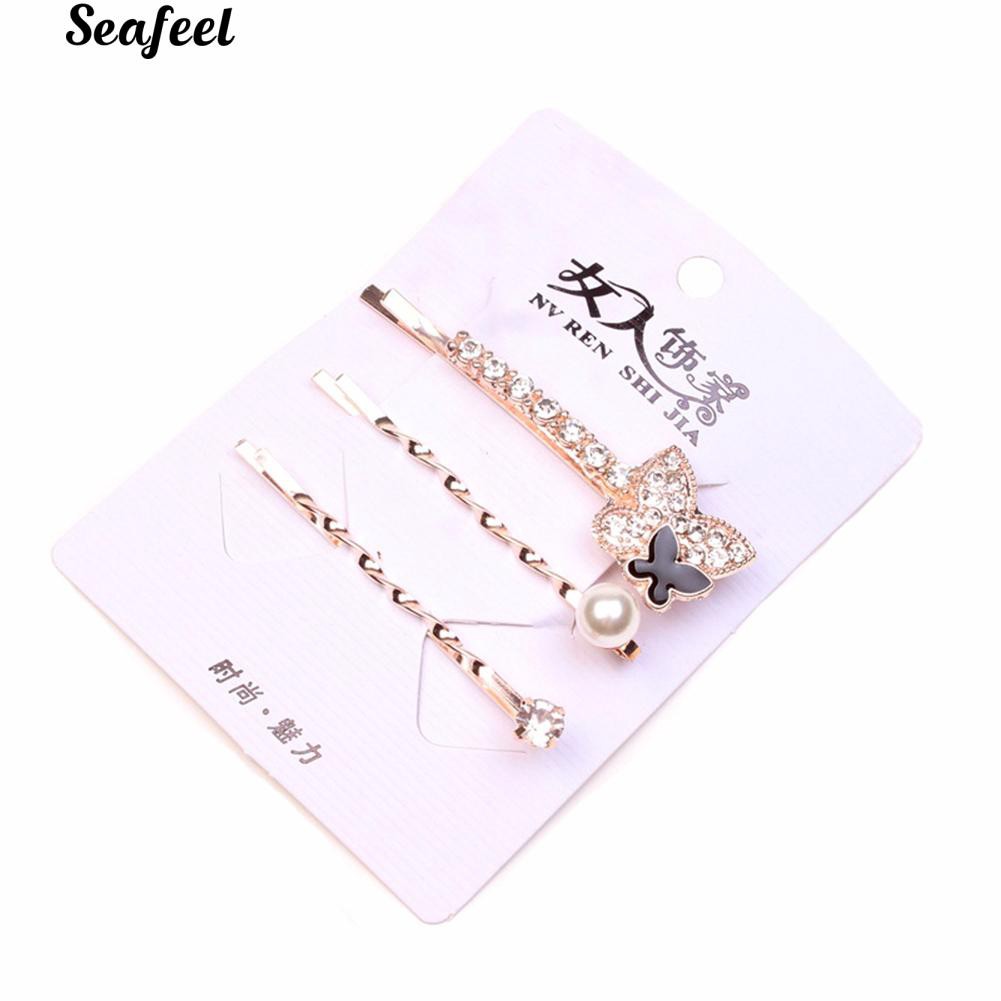 Set 3 kẹp tóc tạo hình trái tim đính đá thời trang cho nữ