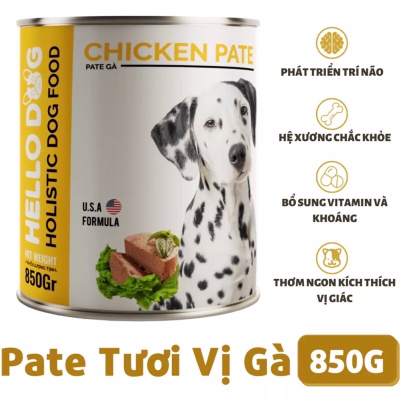 pate cho chó mọi lứa tuổi vị gà hello dog chicken lon 850g