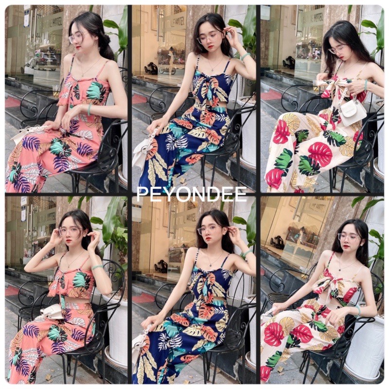 Set tiểu thư đi biển PEYONDEE co giãn lưng, freesize, quần tôn eo