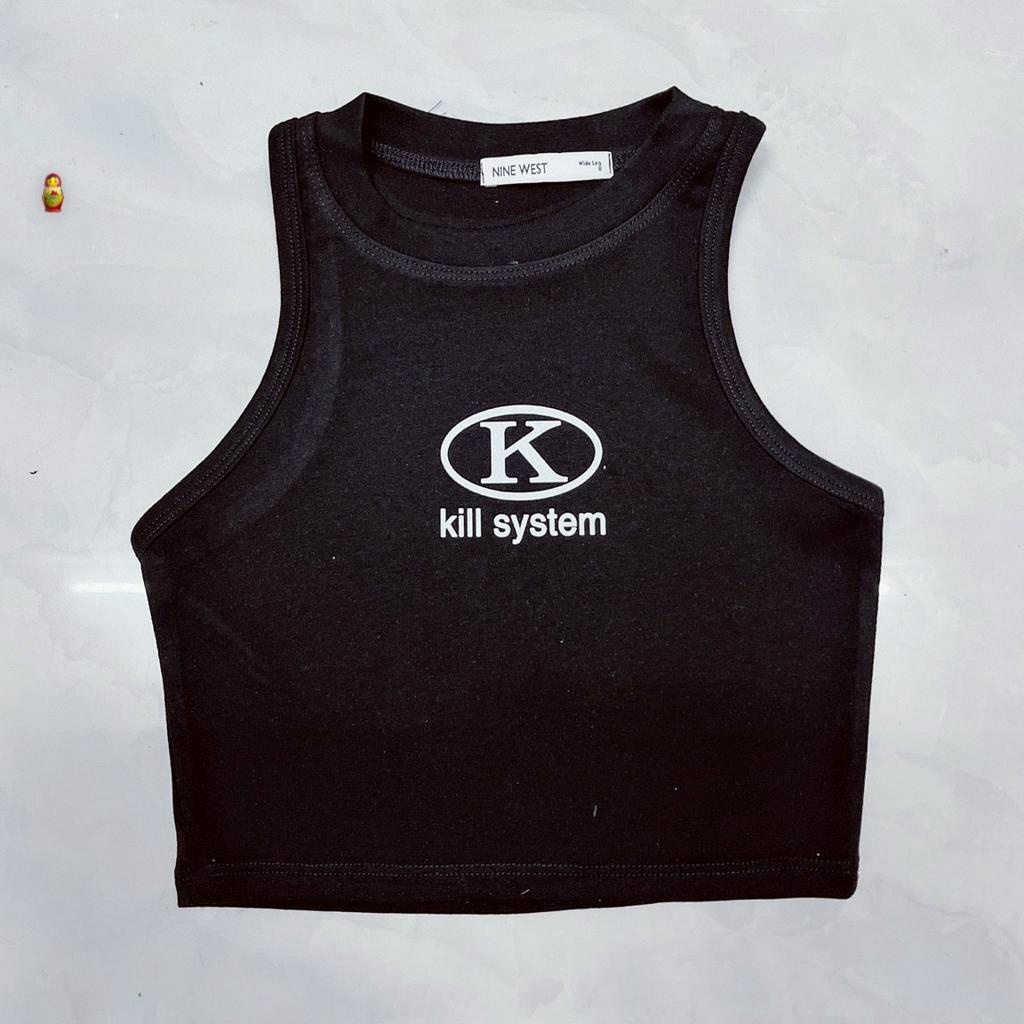 áo croptop  ba lỗ khoét nách in chữ k ở ngực