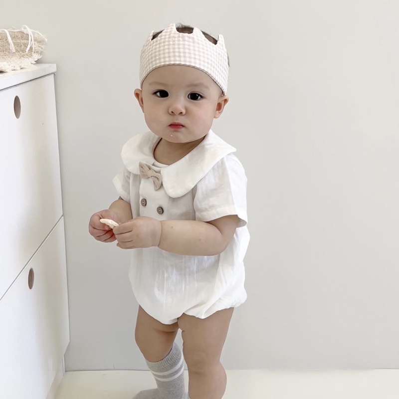 Bộ body nơ công tử kèm vương miện mặc thôi nôi, sinh nhật cao cấp cho bé