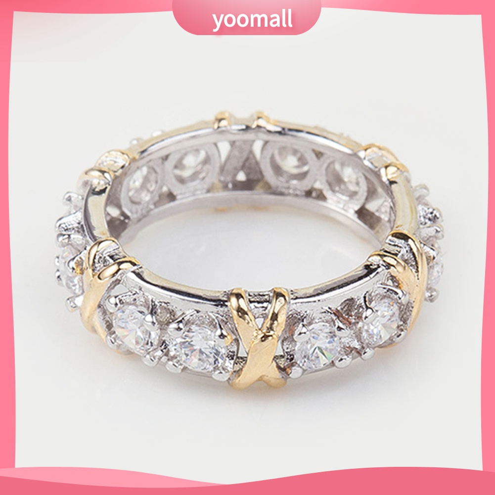 Yomall♡ Nhẫn Cưới Mạ Vàng Trắng Đính Đá Zircon Toàn Diện Thời Trang Cho Nữ