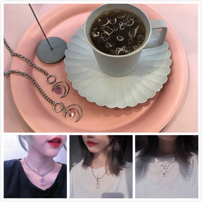 Dây chuyền mặt hình vầng trăng rỗng và trái tim phong cách Harajuku | BigBuy360 - bigbuy360.vn