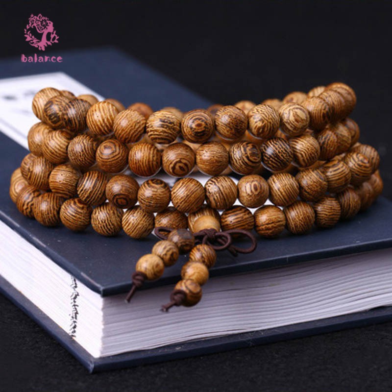 Dây chuỗi 108 hạt gỗ 8mm dùng làm dây chuyền hoặc đeo tay theo tín ngưỡng đạo Phật