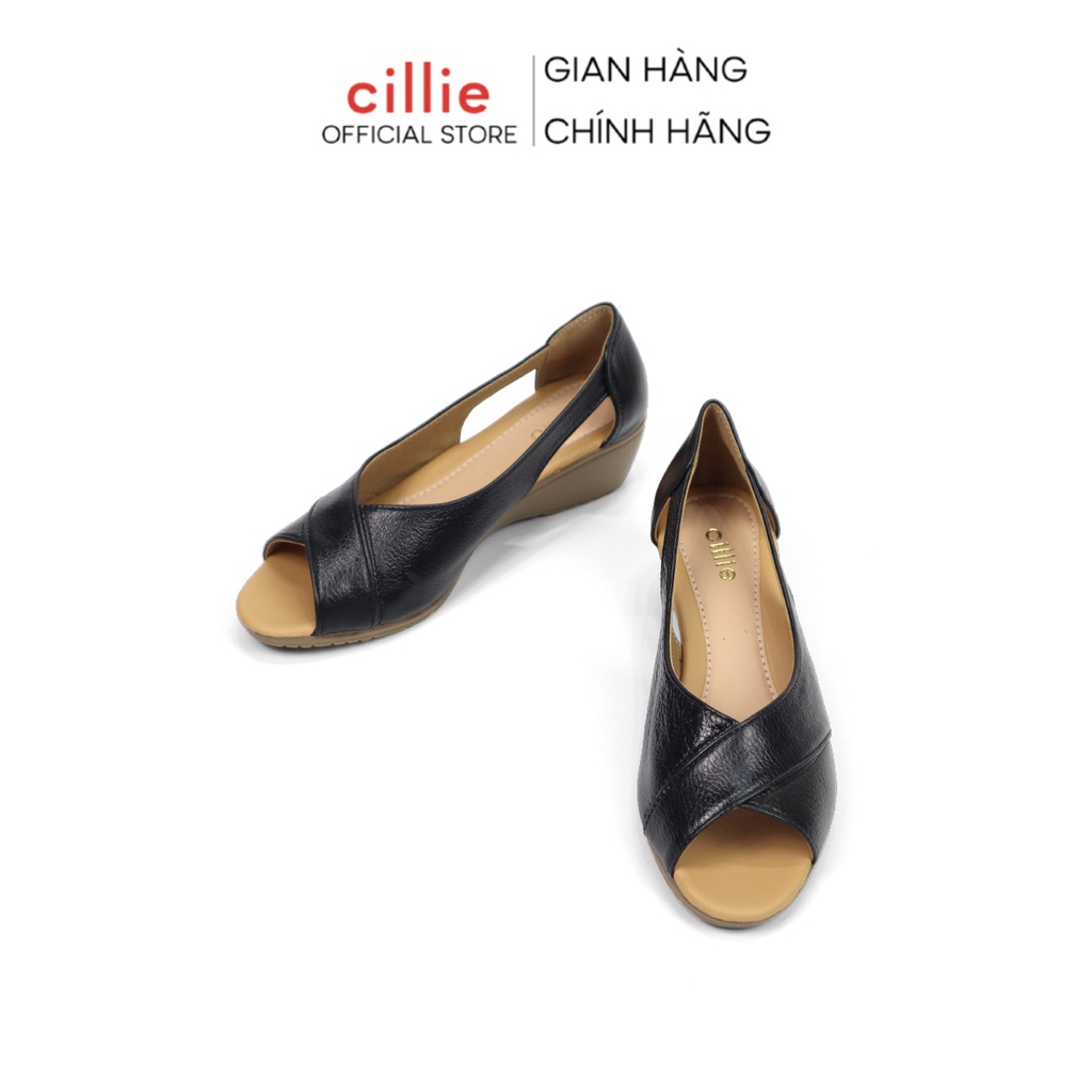 Giày đế xuồng da thật hở mũi êm chân mang công sở đi làm cao 5cm Cillie 1192