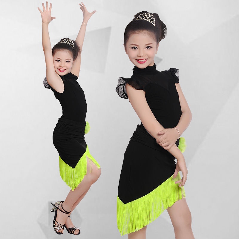 Bộ Trang Phục Trình Diễn Khiêu Vũ Latin Phối Tua Rua Xinh Xắn Cho Bé Gái 8.19