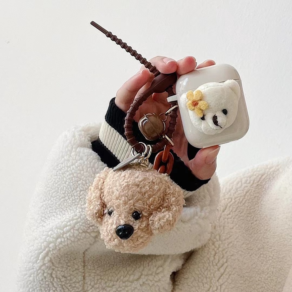 Vỏ bảo vệ hộp sạc tai nghe Airpods 1/2 Pro bằng TPU mềm đính chú chó bông xinh xắn