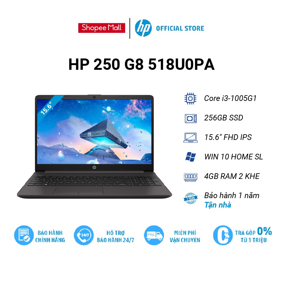 Laptop HP 250 G8 518U0PA |i3-1005G1 | 4GB | 256GB | Intel® UHD | 15.6" FHD |Win 10