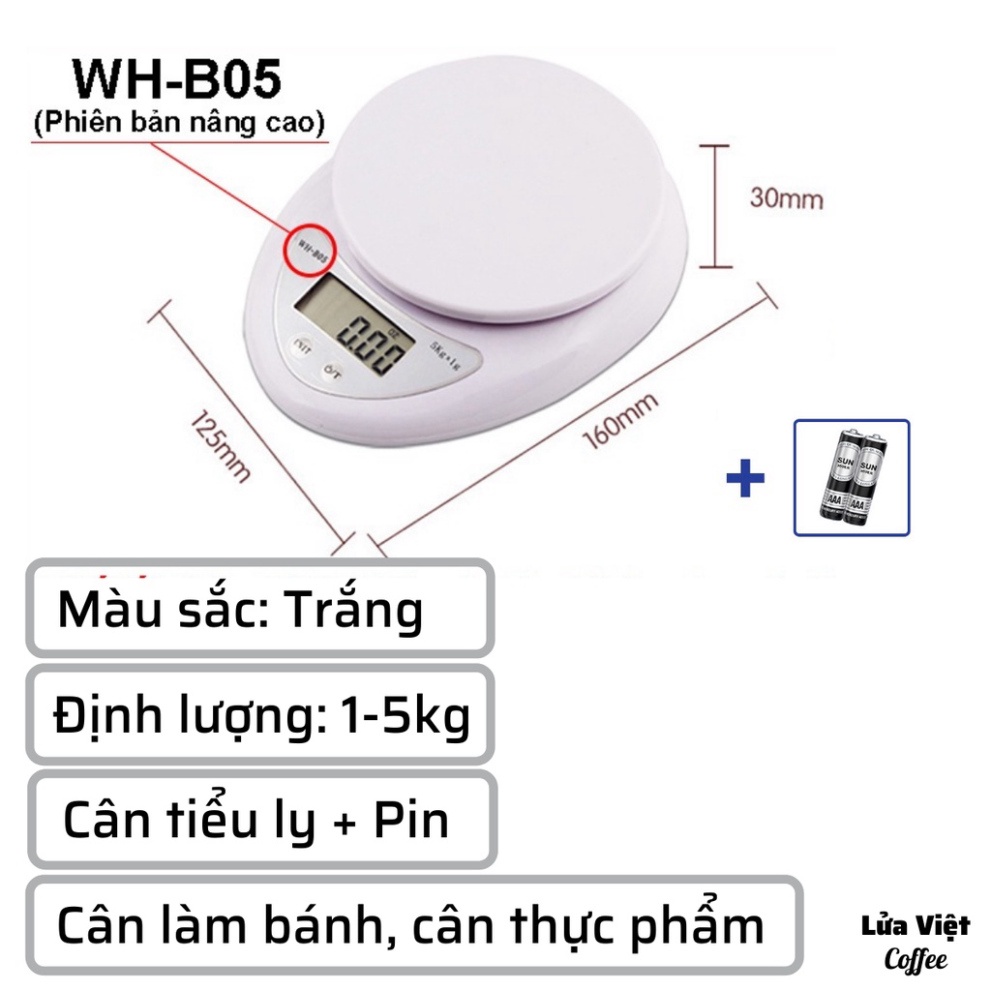 Cân làm bánh mini điện tử nhà bếp định lượng 1-5kg độ chính xác cao làm bánh cao cấp 3kg cân kèm 2 viên pin AA