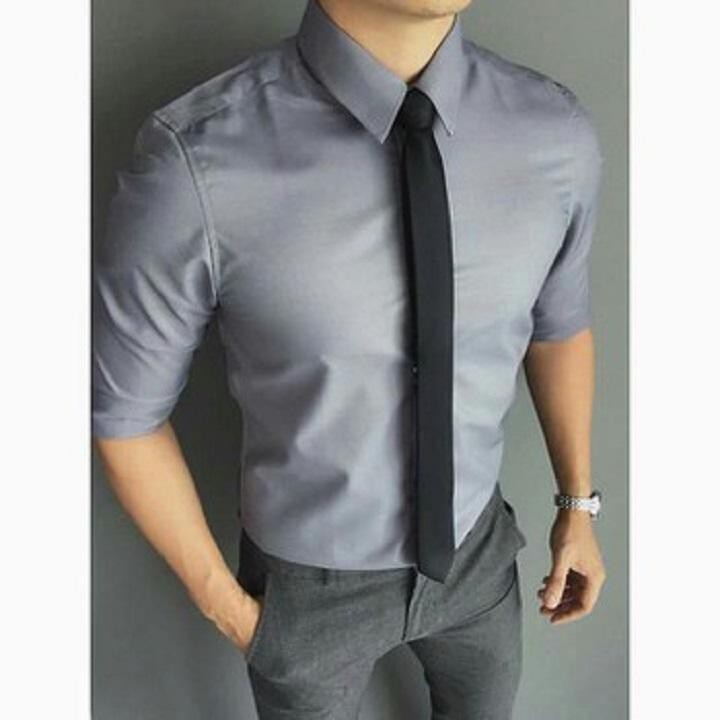 Áo sơ mi nam xám 💚𝗙𝗥𝗘𝗘𝗦𝗛𝗜𝗣💚 -Áo Sơ mi nam trơn vải mềm mịn, thoáng mát, không nhăn, dễ là ủi.