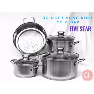 COMBO BỘ NỒI FIVESTAR 3 CHIẾC+1 XỬNG HẤP 24CM 3ĐÁY
