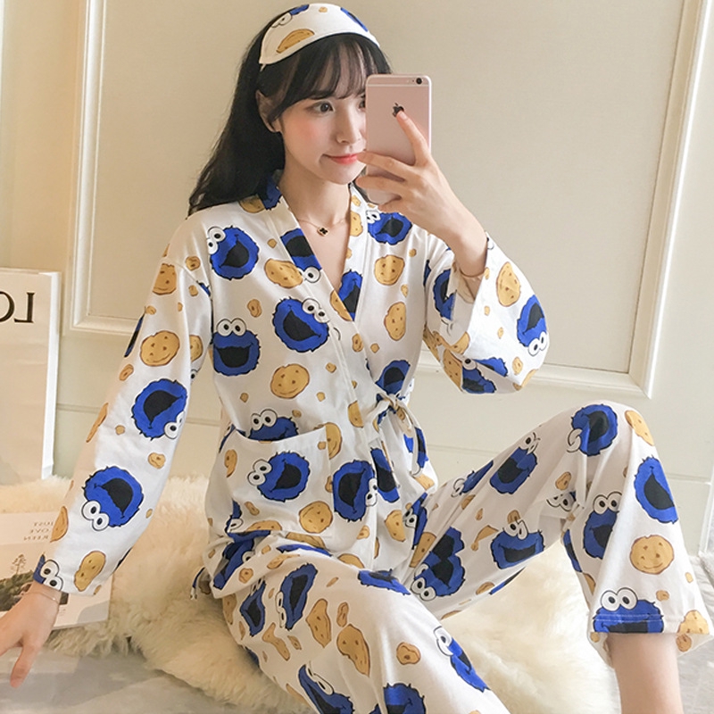 Bộ Đồ Ngủ Kiểu Kimono Nhật Bản Kèm Bịt Mắt Thời Trang Mùa Xuân Cho Nữ