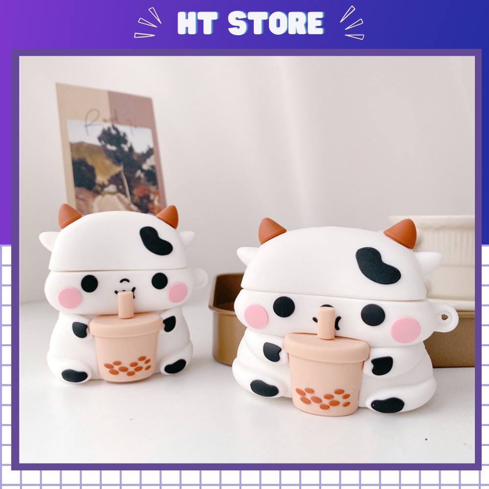 Case Vỏ Bọc Airpods 1&amp;2 I12 Airpods Pro Bò Sữa Uống Trà Sữa Siêu Đáng Yêu Hộp Sạc Tai Nghe Airpods Chất Liệu Silicon Dẻo