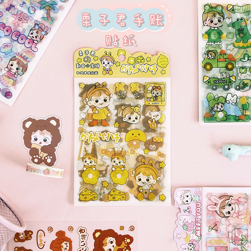 Sét 4 tấm sticker cute trang trí sổ tay chủ đề cô gái dễ thương