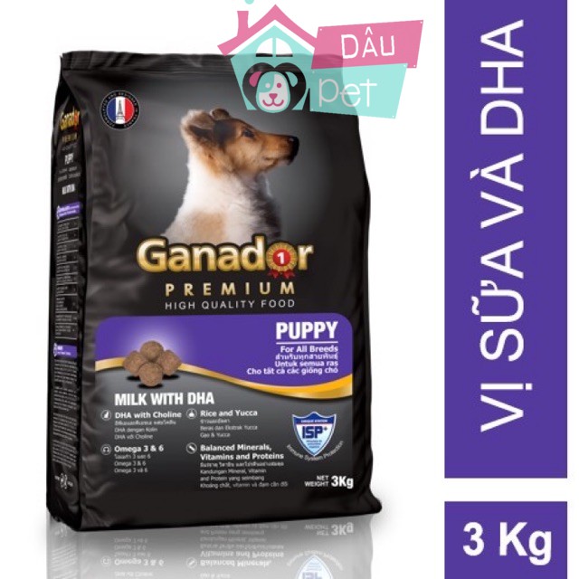 Thức Ăn Hạt Khô Chó Con Puppy Vị Sữa Và DHA Ganador túi 3kg