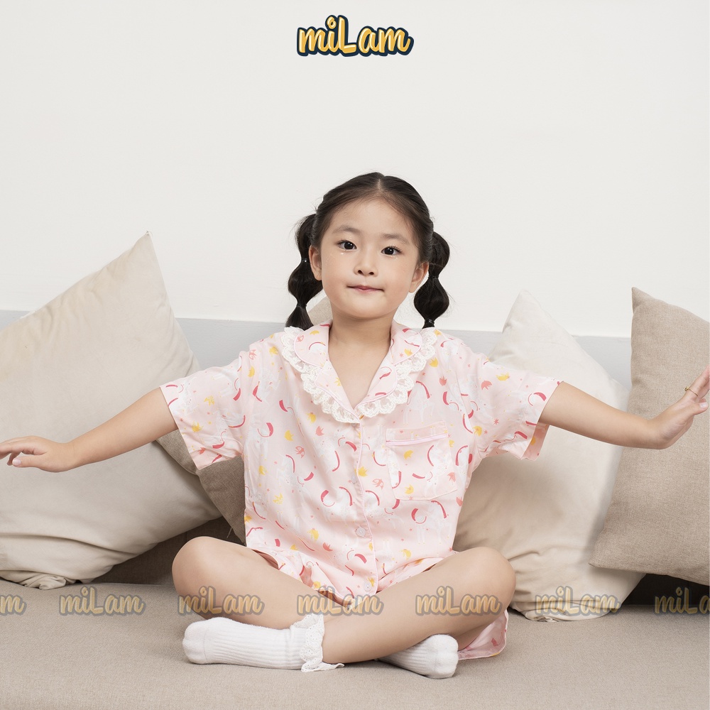 Bộ quần áo pyjama cộc tay bé gái MILAM hình unicorn xinh xắn mặc nhà thoáng mát cho bé