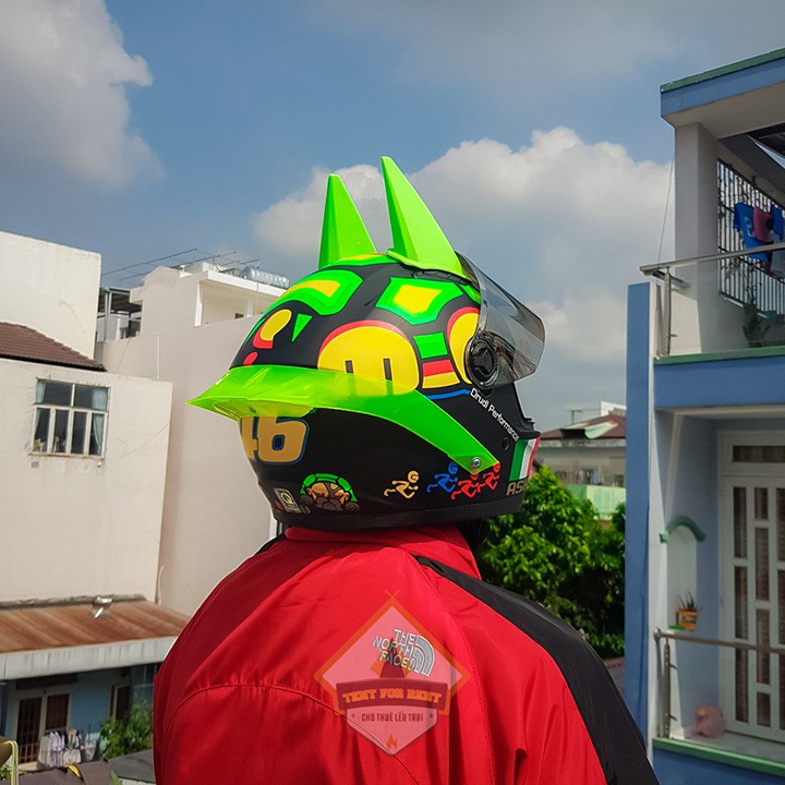 Mũ Bảo Hiểm Asia MT-136 Tem Rùa Gắn Đuôi gió + Sừng Batman
