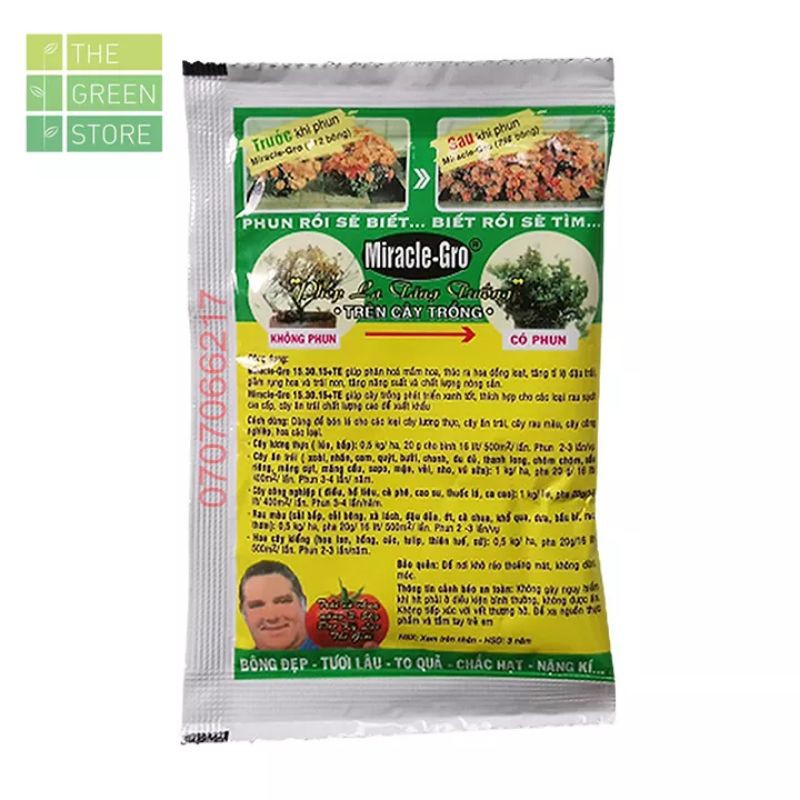 Phân bón NPK Hà Lan Miracle Gro15-30-15+TE (10g) kích ra hoa, đậu trái cho hoa lan, hoa hồng, mai vàng, cây cảnh