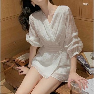 SET ÁO NÚT BỌC CỔ V QUẦN SHORT (KÈM VIDEO HÌNH THẬT)
