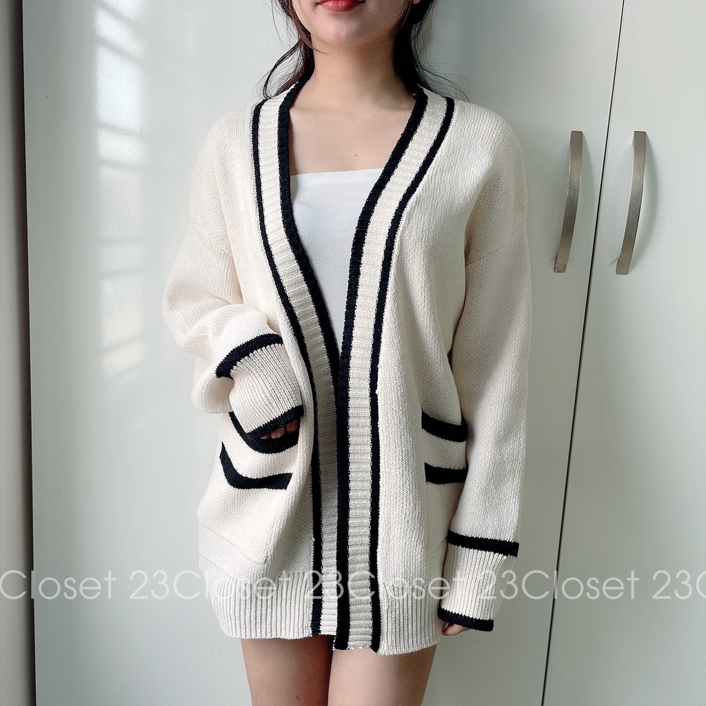 Áo khoác len cardigan nữ form rộng hai màu dáng dài kiểu Hàn Quốc dài tay khoác thu đông 23Closset - CDG04