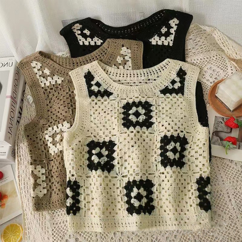 Áo Croptop Dệt Kim Sát Nách Dáng Rộng Họa Tiết Kẻ Sọc Thời Trang Cho Nữ